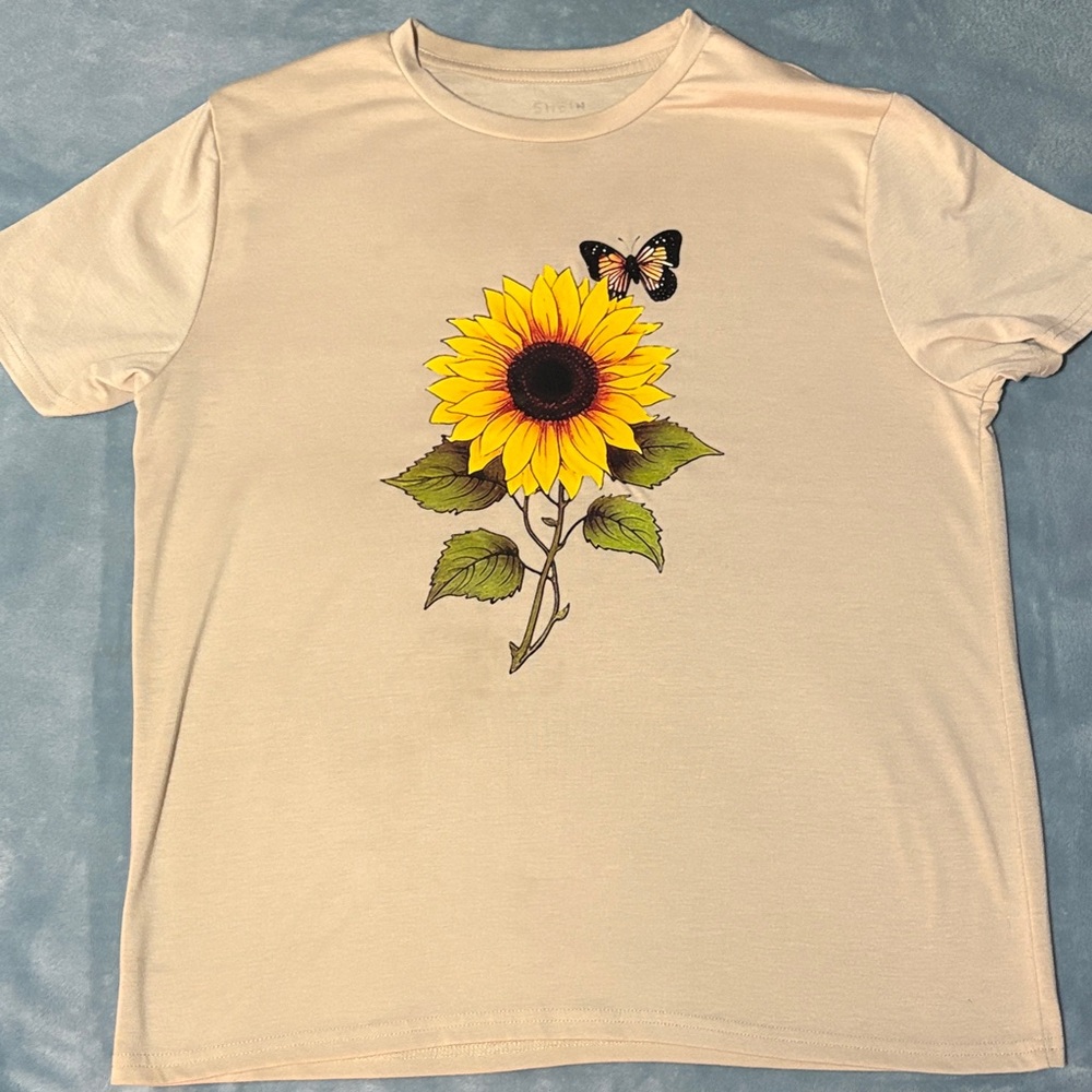 SHEIN Cream Sunflower Tee